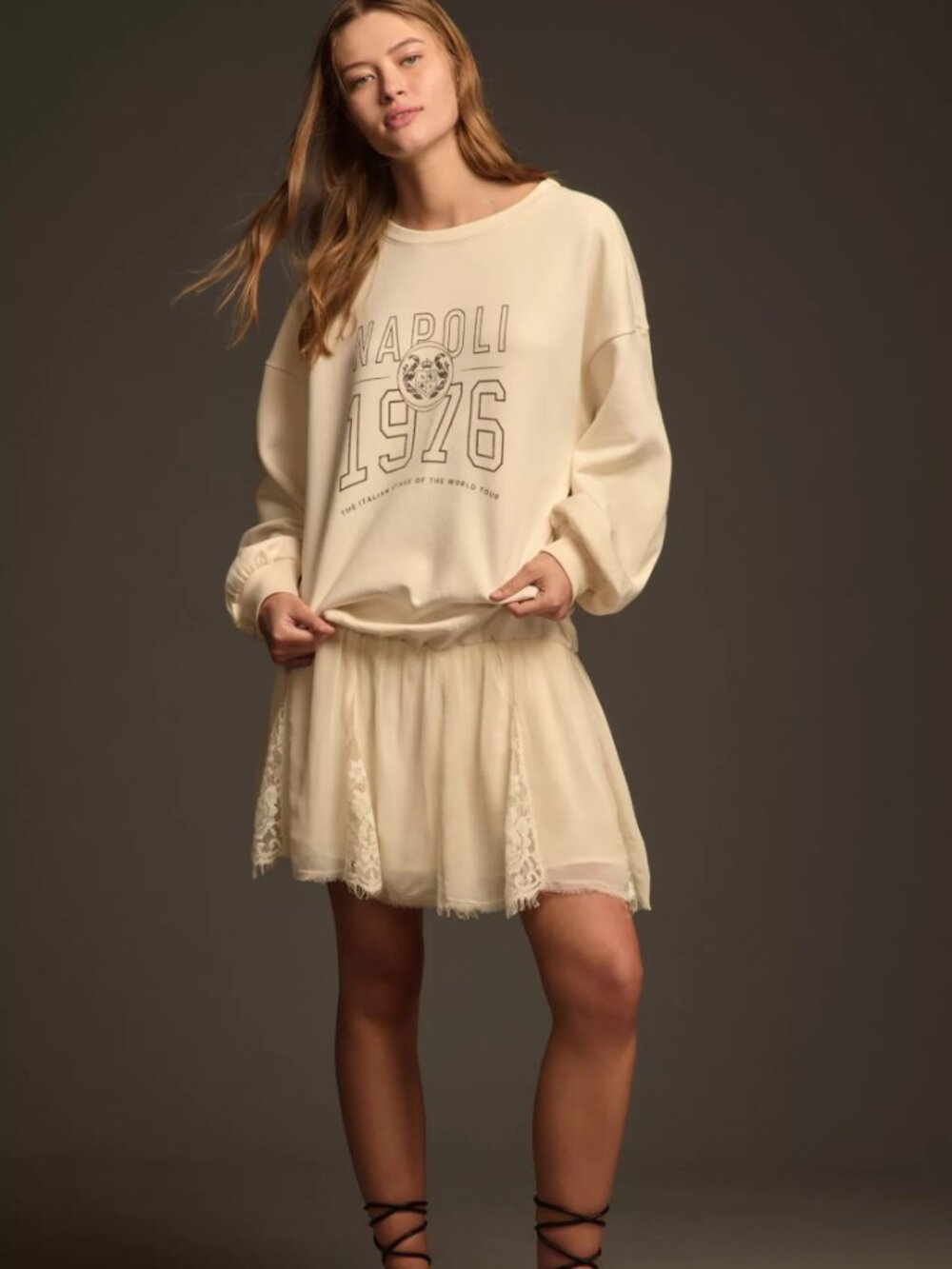 Anthropologie Pilcro Sweatshirt Twofer Mini Dress oversized collegiate cozy fall - Picture 3 of 11